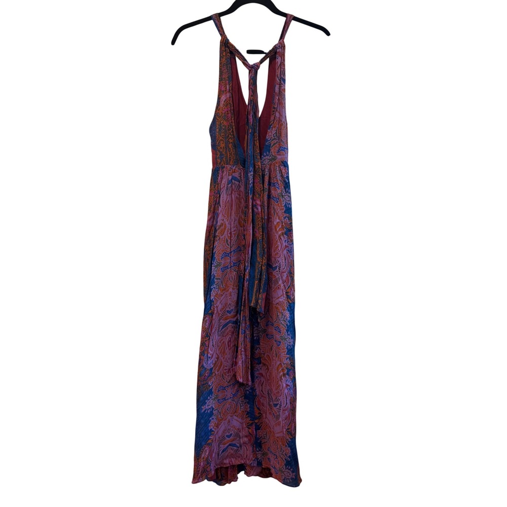 Free People Unattainable Blue Red Paisley Print Halter Flowy Maxi Dress Size 0 - Picture 6 of 13